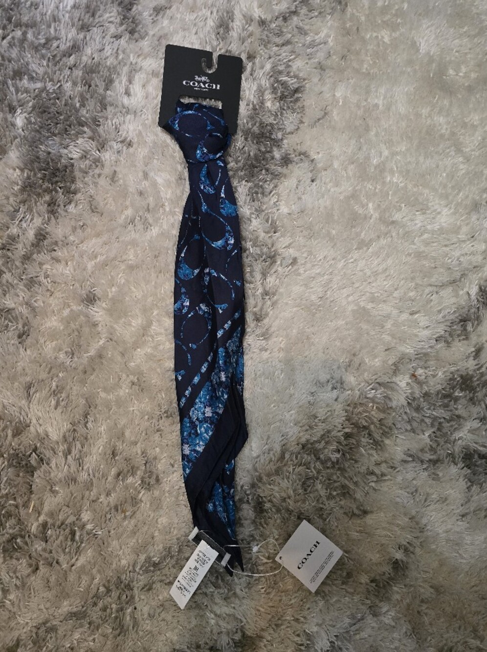 Coach Women's Navy Blue Floral Silk Scarf